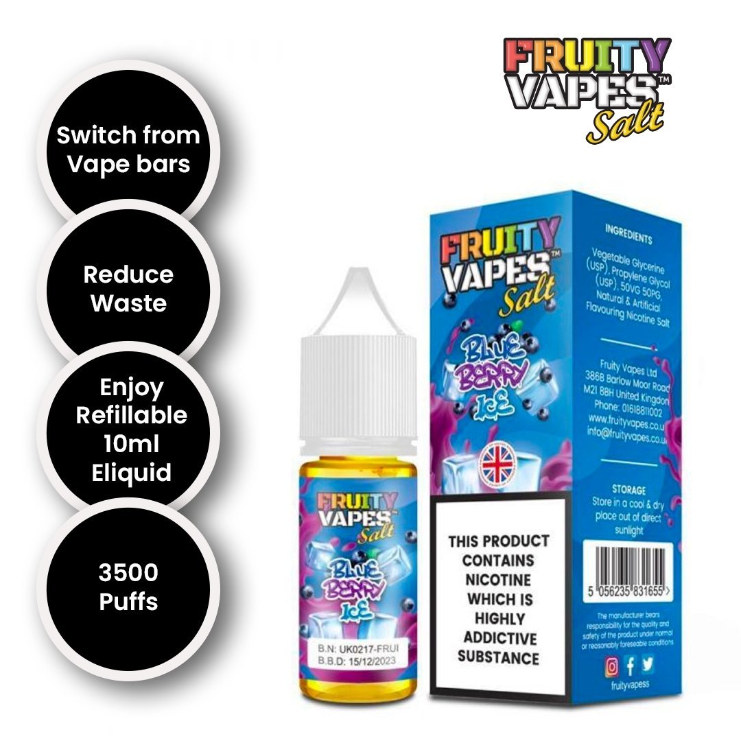 Fruity Vapes Salt 10ml Nic Salts Box of 10 Blue Berry Ice