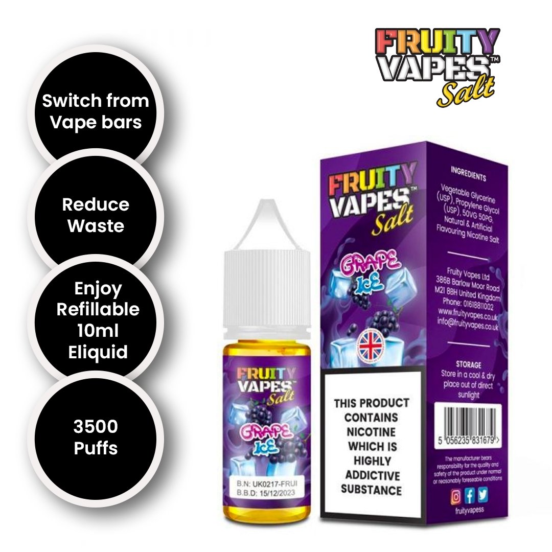 Fruity Vapes Salt 10ml Nic Salts Box of 10 Grape Ice