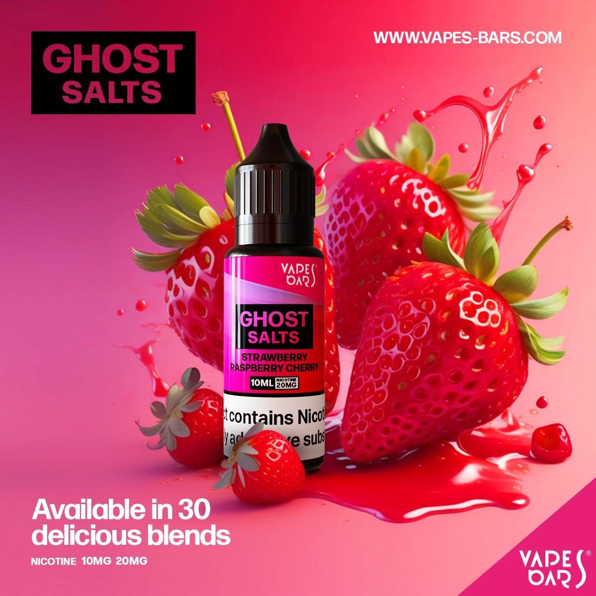 GHOST 3500 Nic Salts 10ml - Box of 10 Strawberry Raspberry Cherry