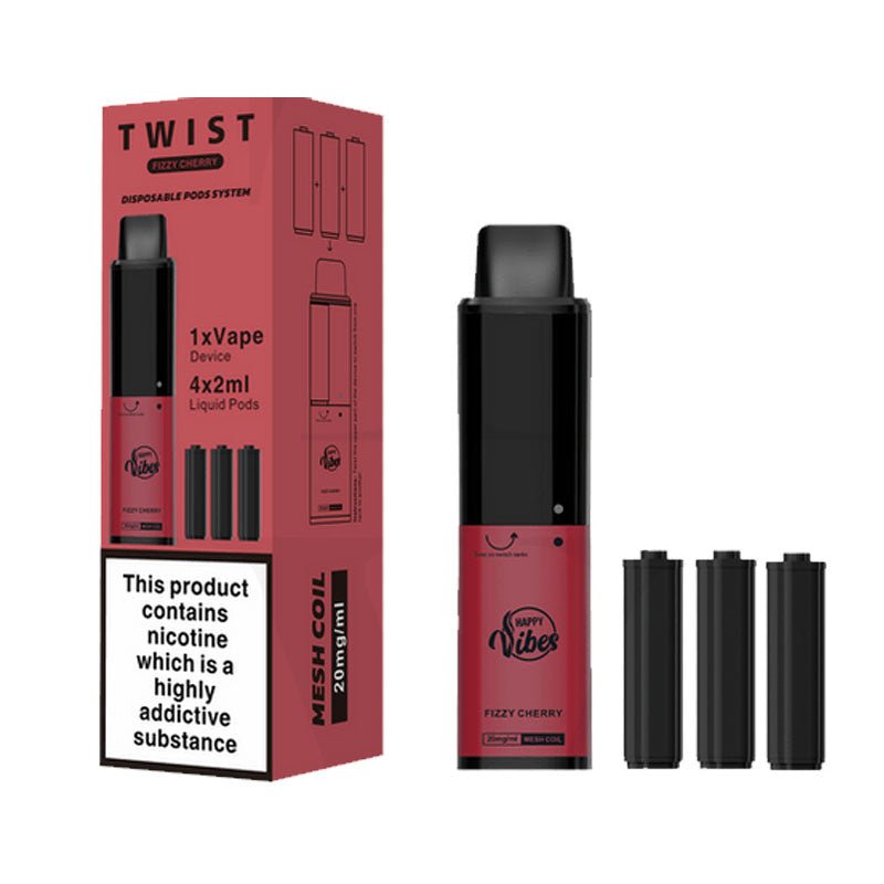 Happy Vibes Twist 2400 Disposable Vape Pen Box of 5 Fizzy Cherry