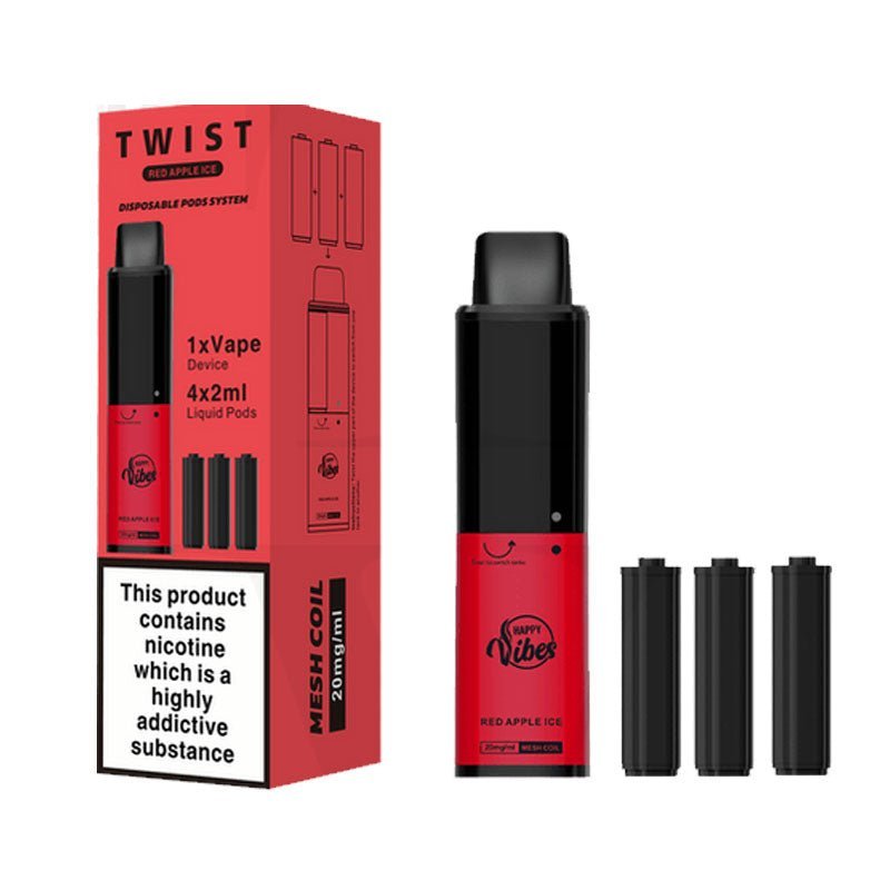 Happy Vibes Twist 2400 Disposable Vape Pen Box of 5 Red Apple Ice