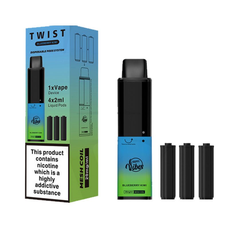 Happy Vibes Twist 2400 Disposable Vape Pen Box of 5 Blueberry Kiwi