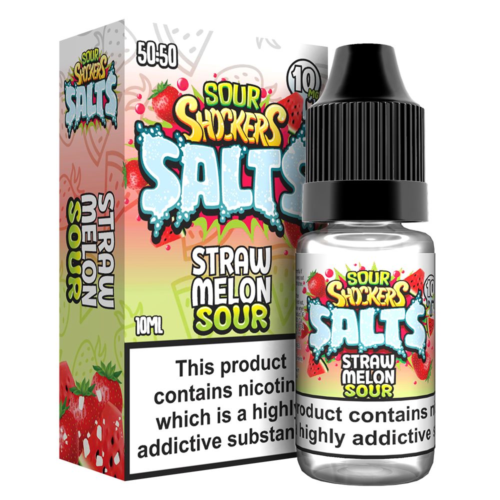 Sour shockers Nic Salt 10ml Pack of 5 Straw Melon Sour