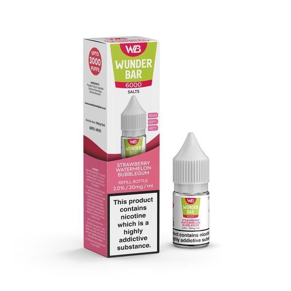 Wundar Bar 6000 Nic Salt 10ml - Box Of 10 Strawberry Watermelon Bubblegum