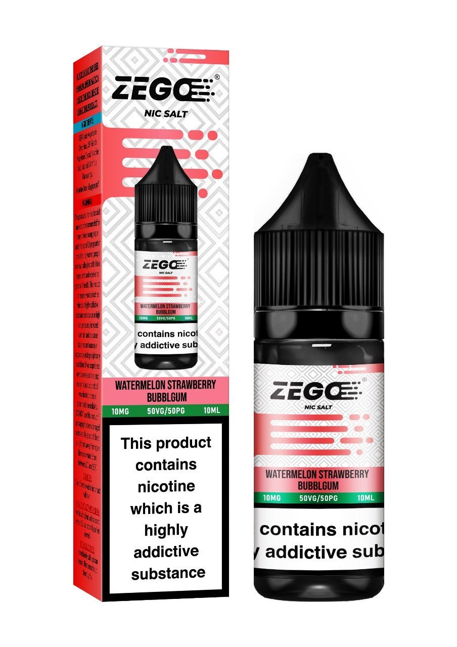 Zego Nic Salt 10ml E - Liquid - Box of 10 Watermelon Strawberry Bublegum