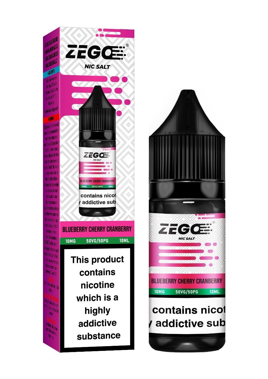 Zego Nic Salt 10ml E - Liquid - Box of 10 Blueberry Cherry Cranberry