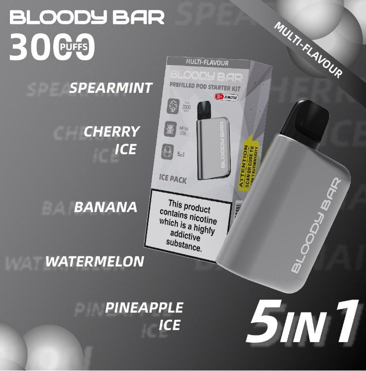 5 in 1 Bloody Mary 3000 Puffs Prefilled Pod Kit (Box of 5) - Bulk Vape Wholesale
