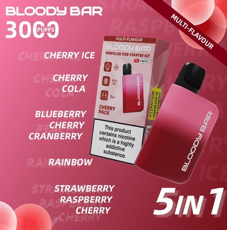 5 in 1 Bloody Mary 3000 Puffs Prefilled Pod Kit (Box of 5) - Bulk Vape Wholesale
