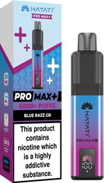 Hayati Pro Max+ 6000 Puffs Prefilled Pod Vape Kit Box of 5 Blue Razz GB