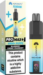 Hayati Pro Max+ 6000 Puffs Prefilled Pod Vape Kit Box of 5 Blueberry Cherry Cranberry
