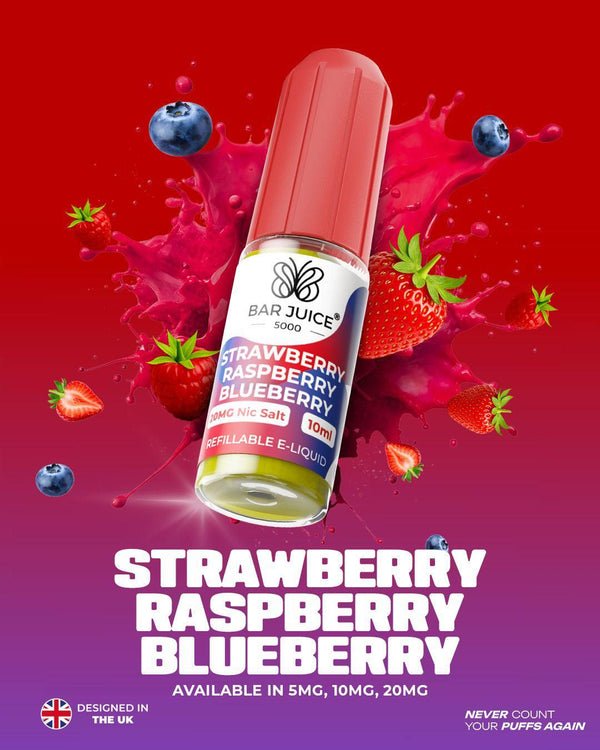 Bar Juice 5000 10ml Nic Salts E - liquids Box of 10 Strawberry Raspberry Blueberry *New*