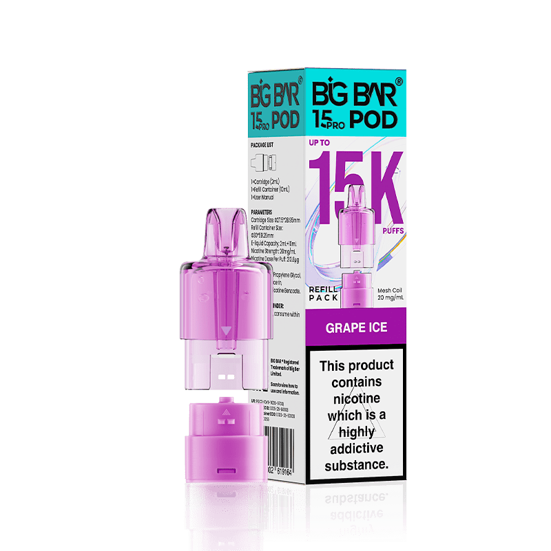 Big Bar 15000 Pro Prefilled Refill Pods Pack of 5 Grape Ice