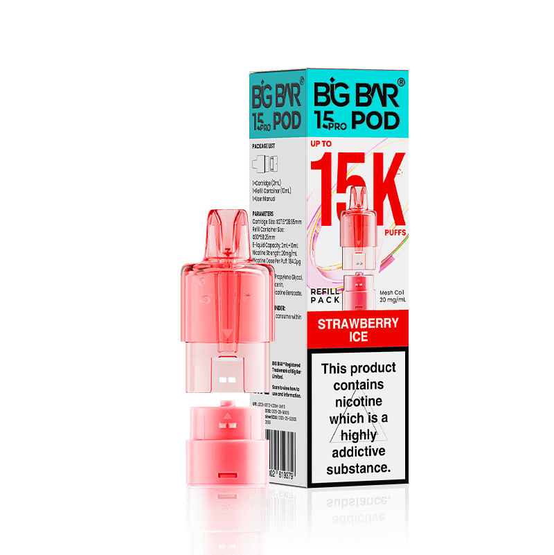 Big Bar 15000 Pro Prefilled Refill Pods Pack of 5 Strawberry Ice