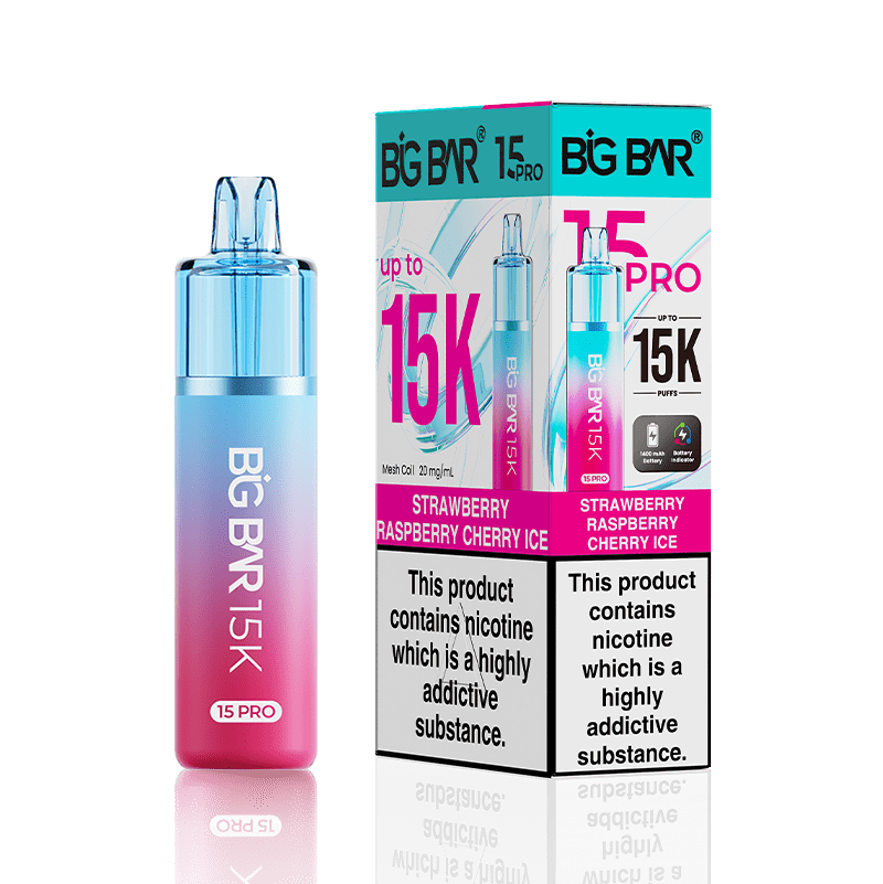 Big Bar 15000 Pro Vape Kit Box of 5 Strawberry Raspberry Cherry Ice