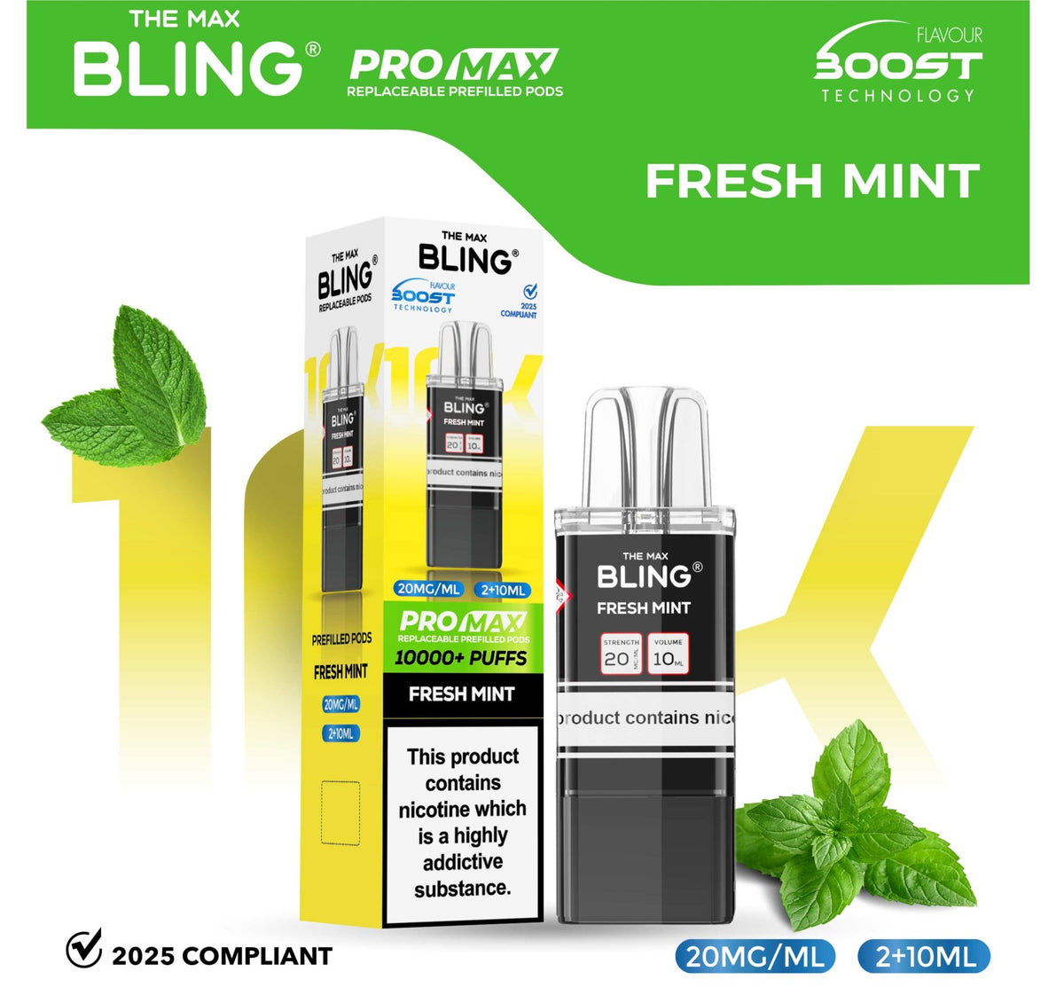 The Bling 10k Pro Max Replacement Pods (BOX OF 5) Fresh Mint