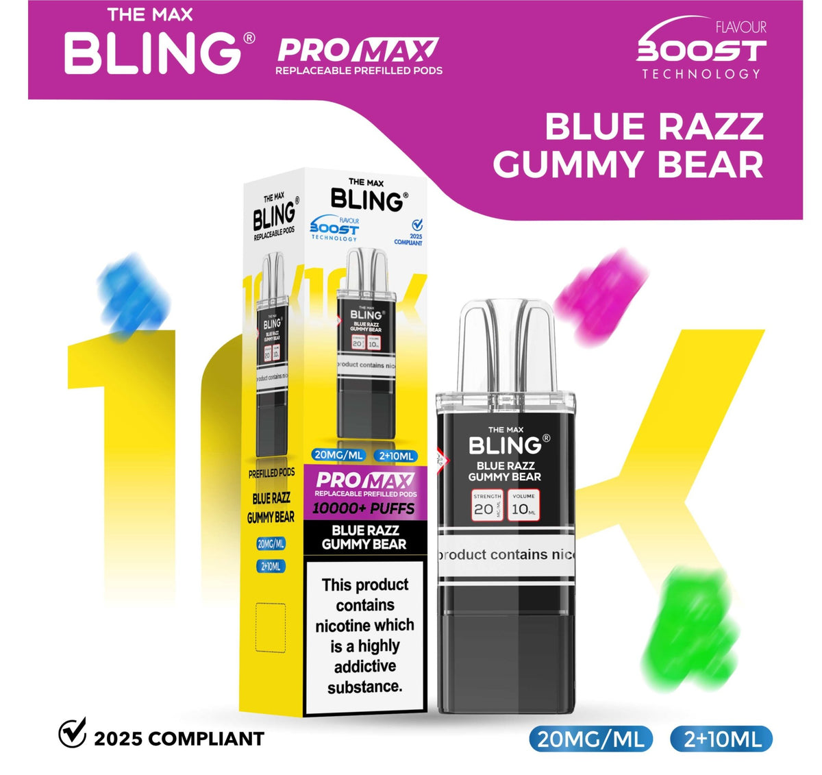 The Bling 10k Pro Max Replacement Pods (BOX OF 5) Blue Razz Gummy Bear