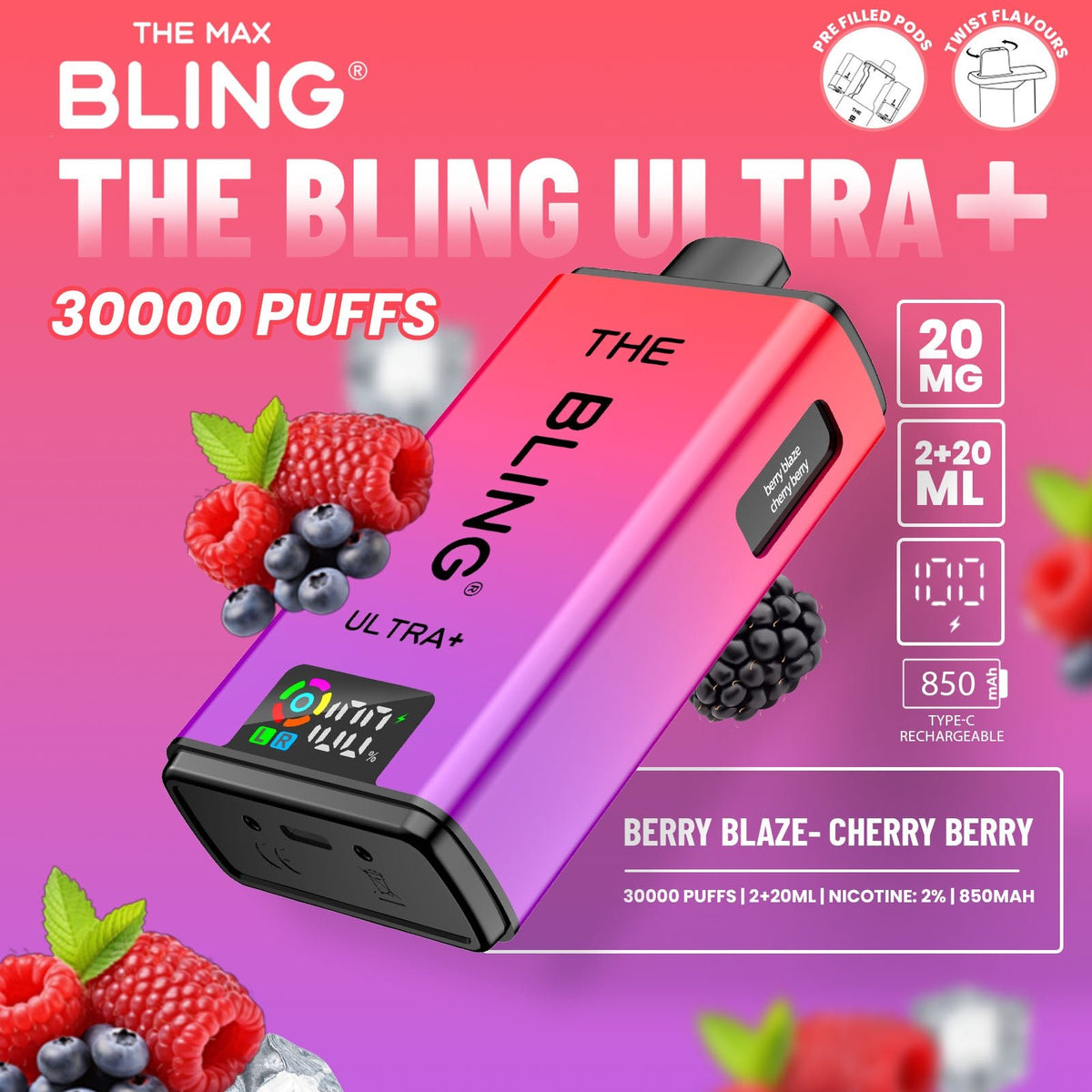 Buy The Bling Ultra Plus 30k Prefilled Vape Pod Kit Box of 5 - Bulk Vape Wholesale