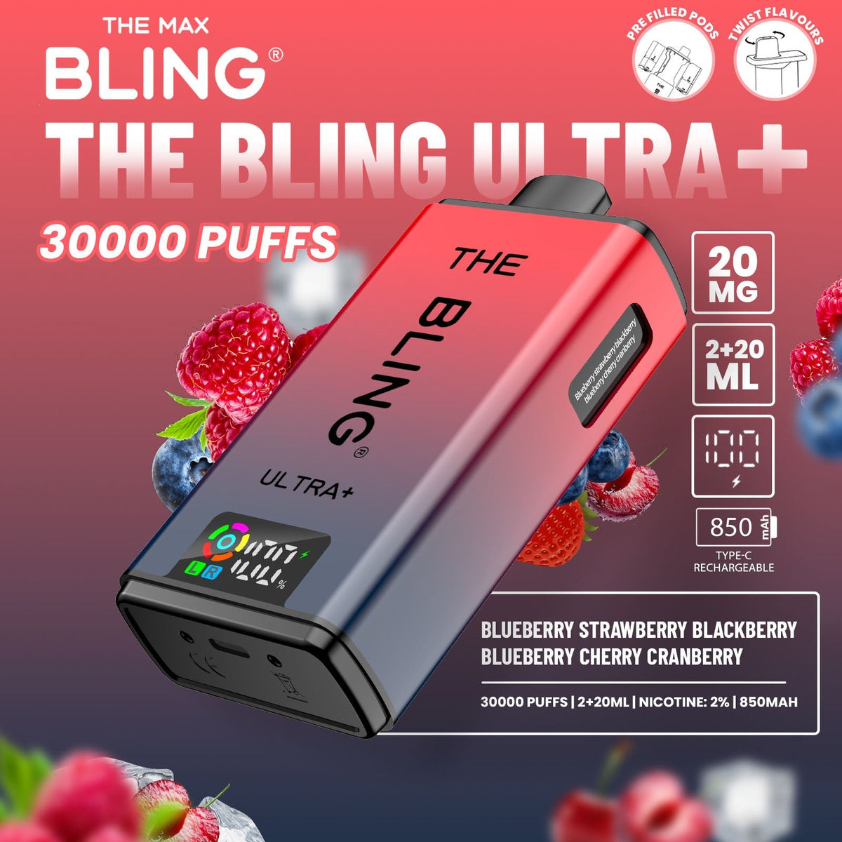 Buy The Bling Ultra Plus 30k Prefilled Vape Pod Kit Box of 5 - Bulk Vape Wholesale