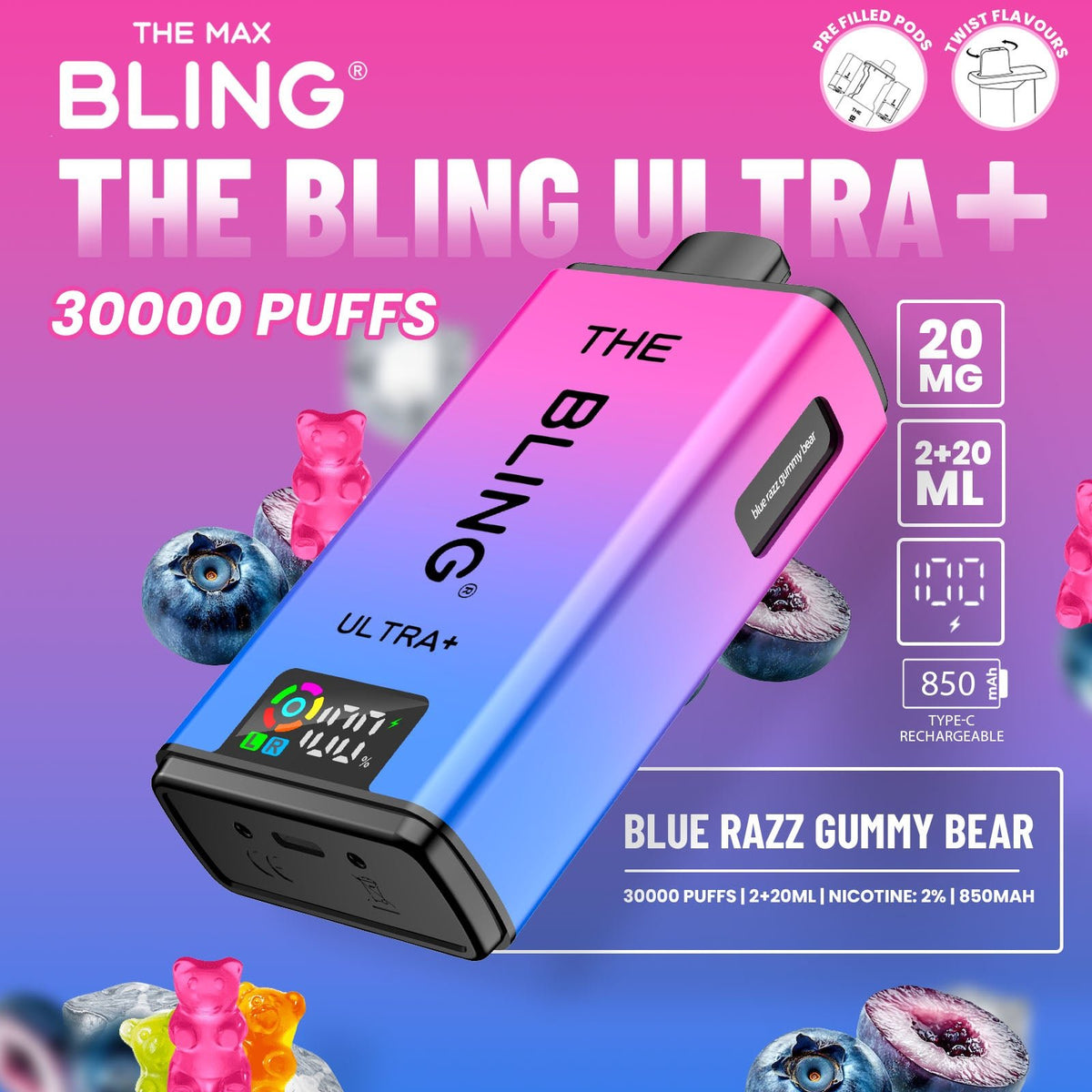 Buy The Bling Ultra Plus 30k Prefilled Vape Pod Kit Box of 5 - Bulk Vape Wholesale