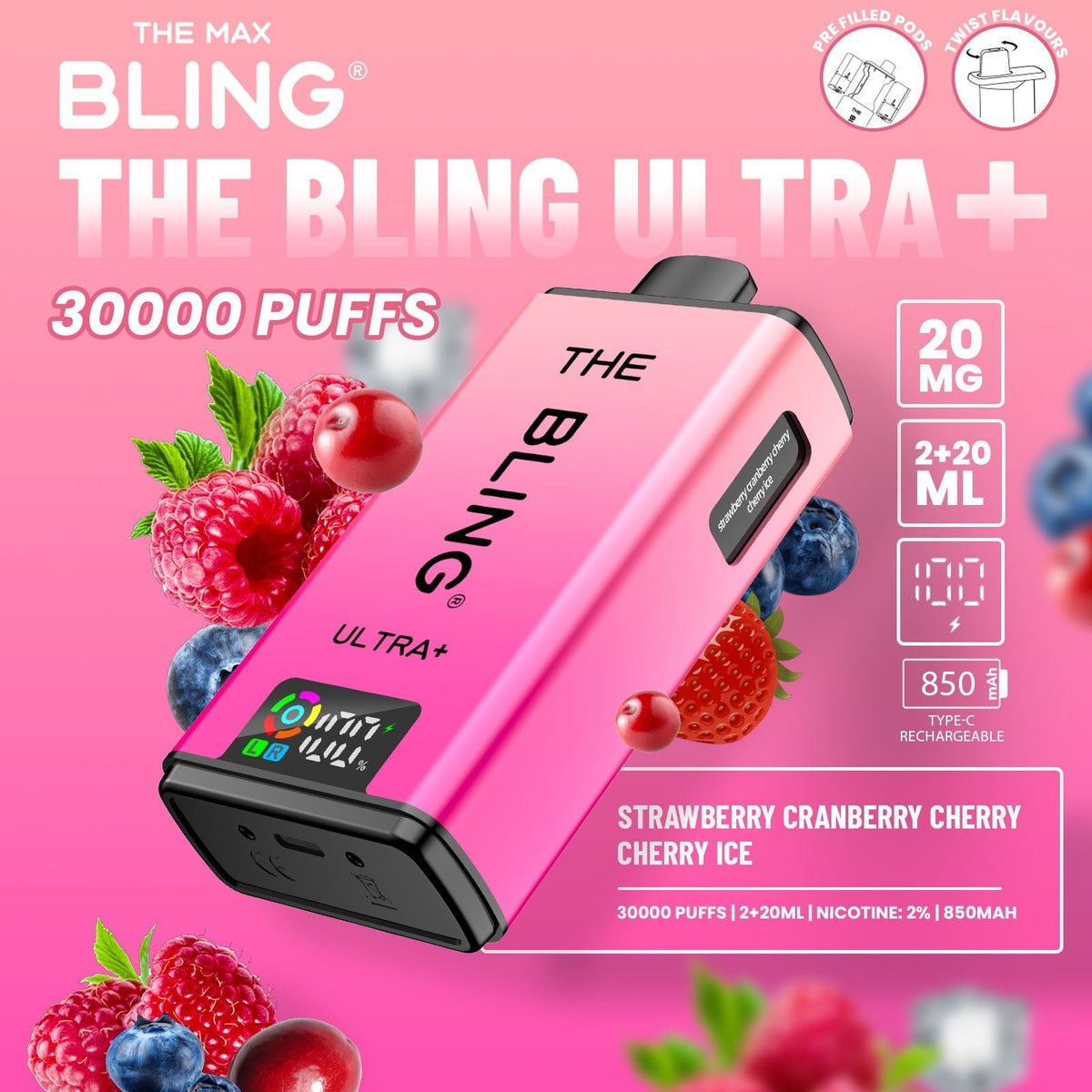 Buy The Bling Ultra Plus 30k Prefilled Vape Pod Kit Box of 5 - Bulk Vape Wholesale