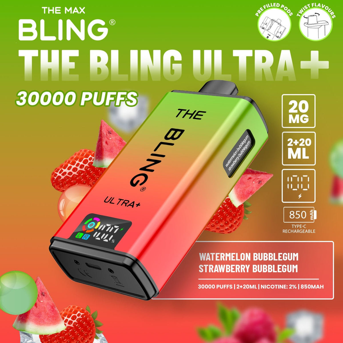 Buy The Bling Ultra Plus 30k Prefilled Vape Pod Kit Box of 5 - Bulk Vape Wholesale