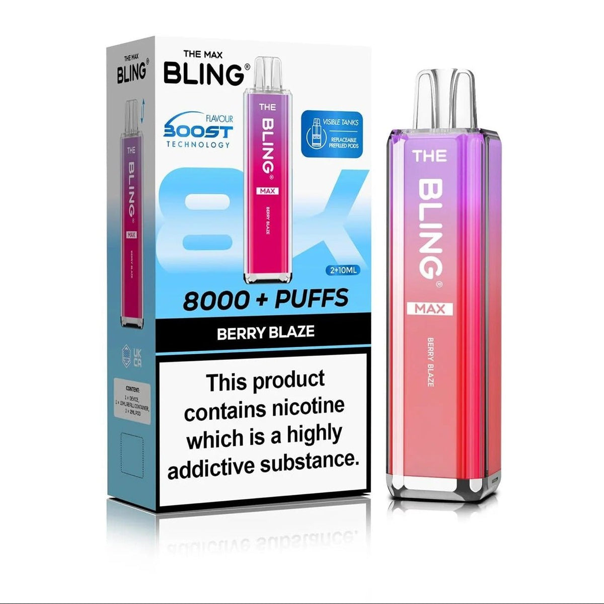Crystal Bling Max 8000 Prefilled Pod Kit Box of 5 Berry Blaze
