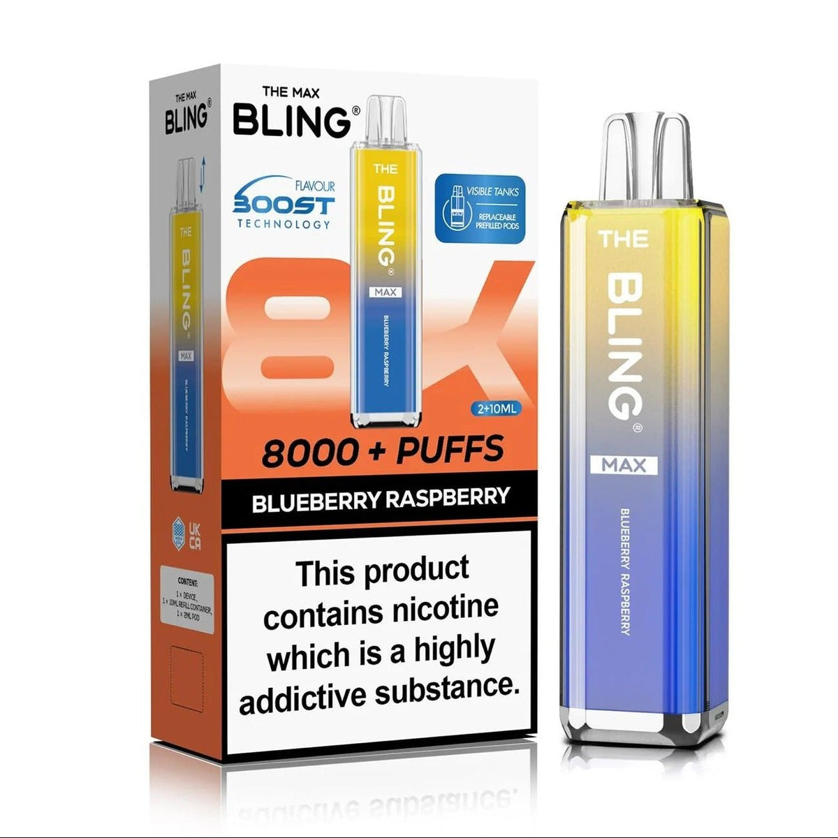 Crystal Bling Max 8000 Prefilled Pod Kit Box of 5 Blueberry Raspberry