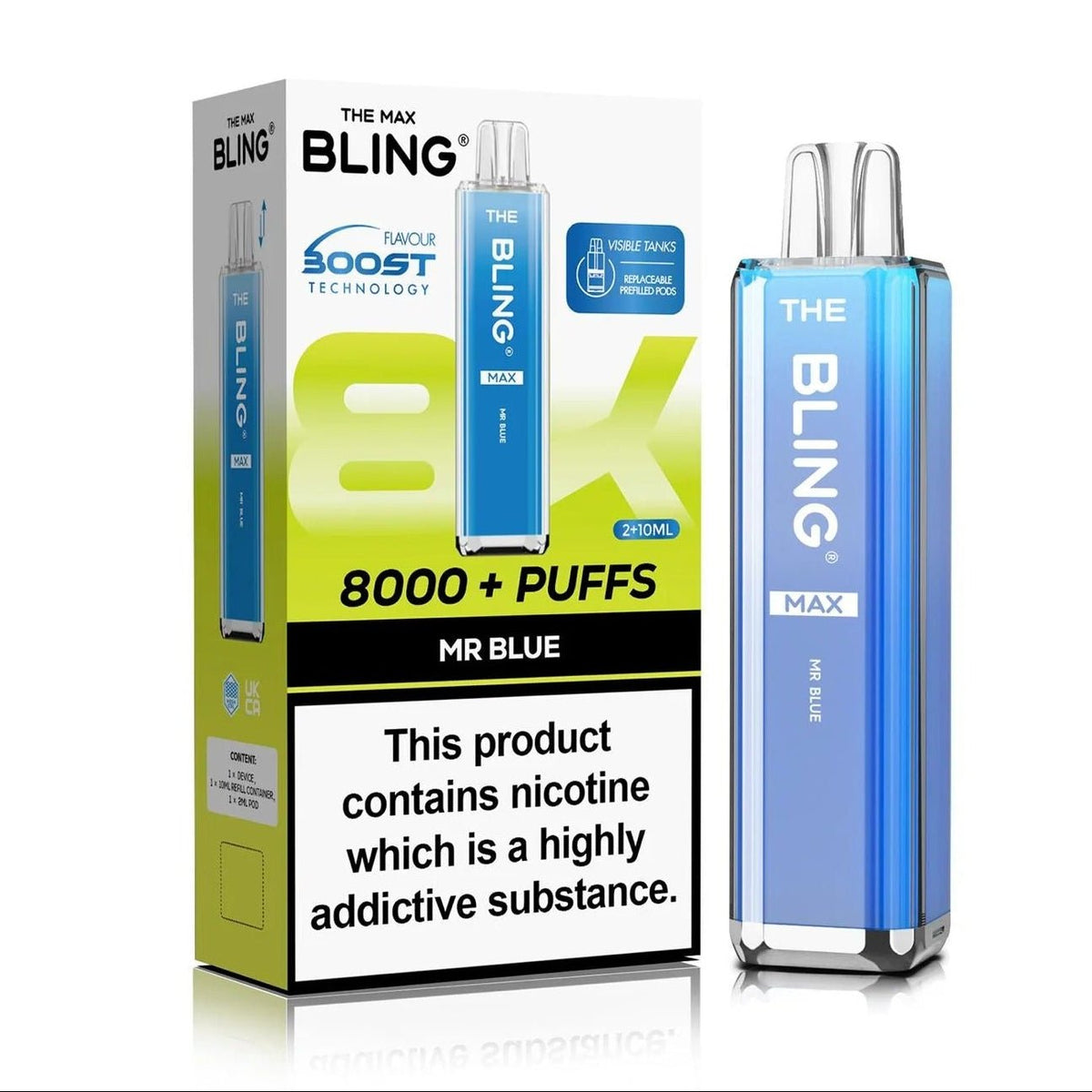 Crystal Bling Max 8000 Prefilled Pod Kit Box of 5 Mr Blue