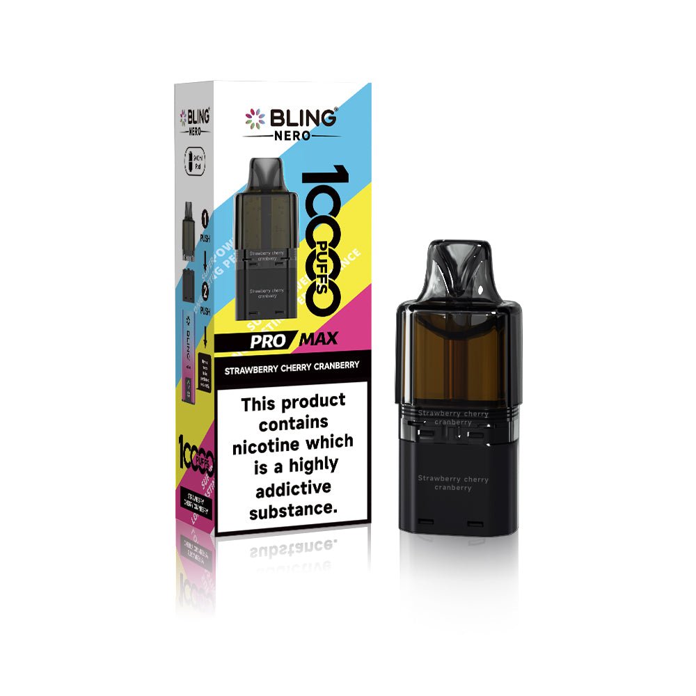 Crystal Bling Nero 10k Prefilled Pods Box of 5 Strawberry Cherry Cranberry