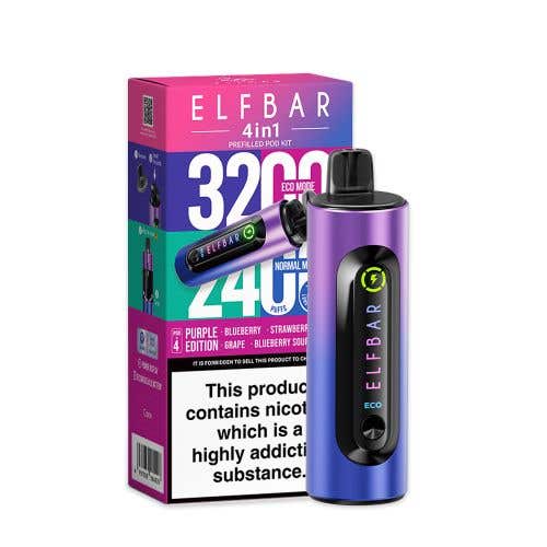 Elf Bar 4 - in - 1 3200 Prefilled Pod Kit Box of 5 - Bulk Vape Wholesale