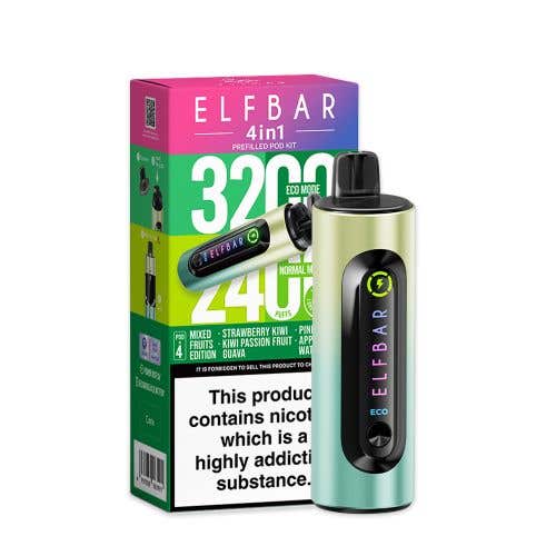 Elf Bar 4 - in - 1 3200 Prefilled Pod Kit Box of 5 - Bulk Vape Wholesale