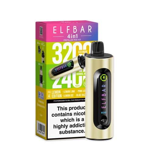 Elf Bar 4 - in - 1 3200 Prefilled Pod Kit Box of 5 Lemon Edition