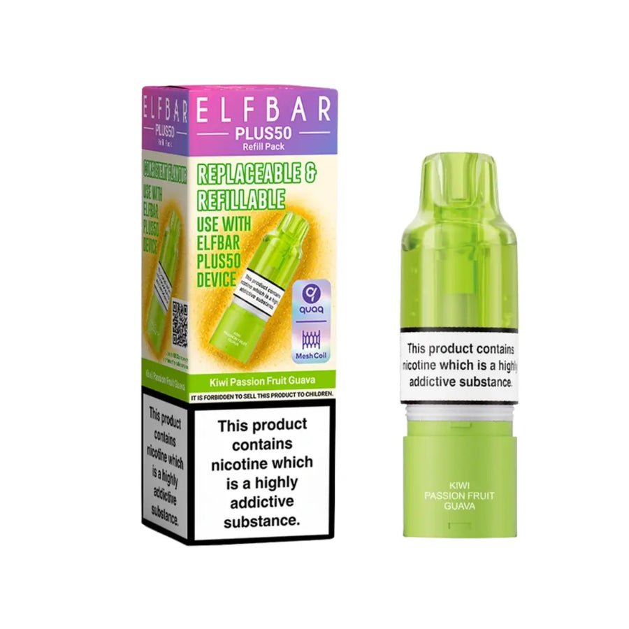 Elf Bar Plus 50 Refill Pods (Box of 5) Kiwi Passionfruit Guava