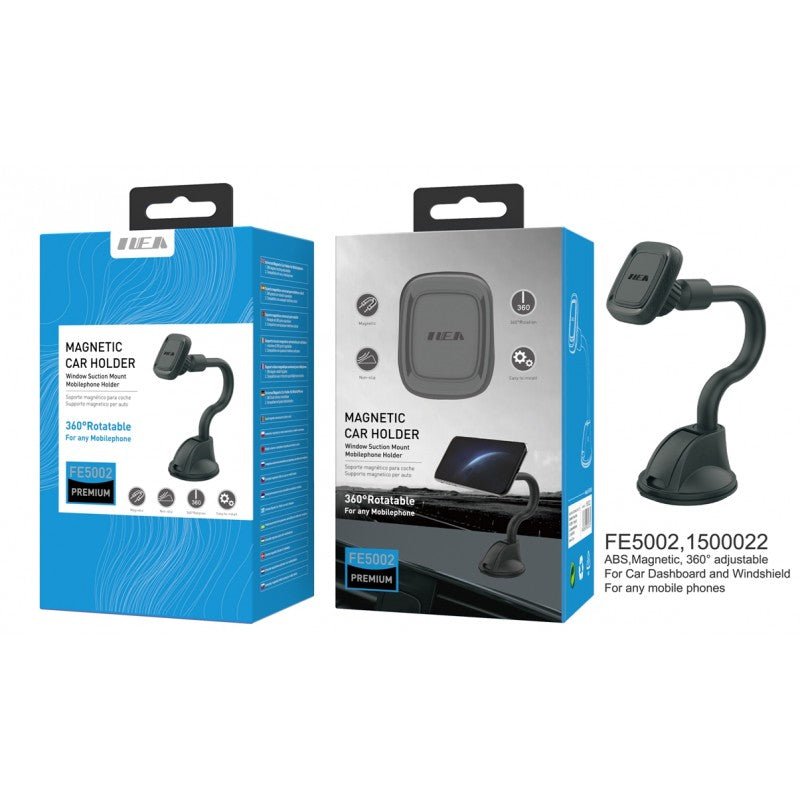 FE5002 ILEA Premium Car Support for Mobiles with Strong Magnet, 360? Rotation, for Car Window & Dashboard, Long, Black