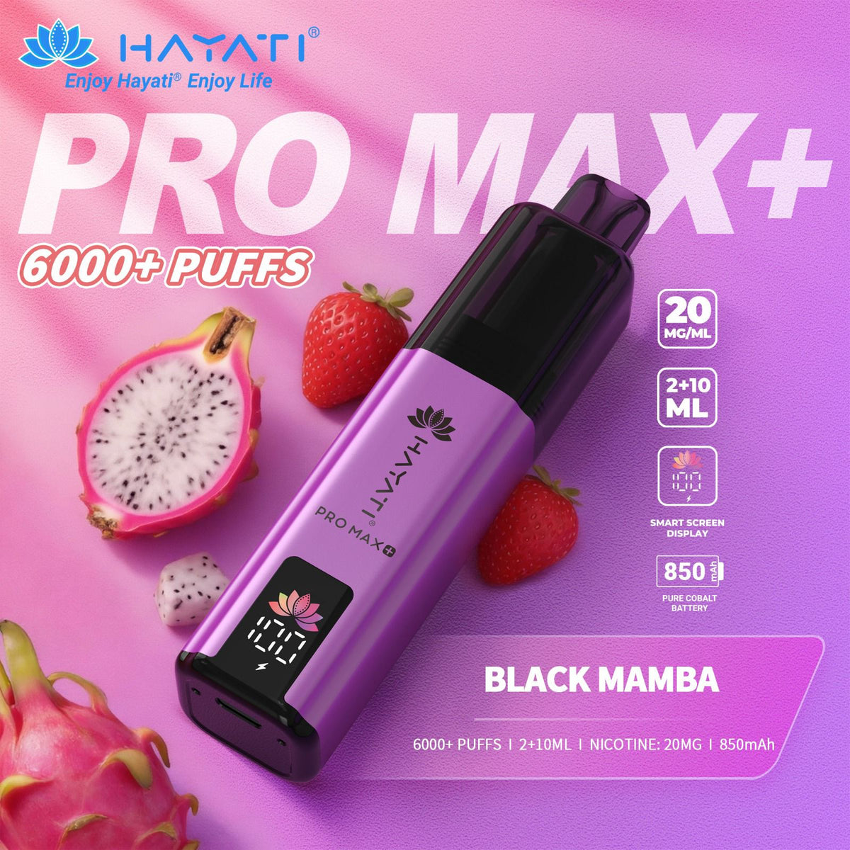 Hayati Pro Max+ 6000 Puffs Prefilled Pod Vape Kit Box of 5 Black Mamba *New*