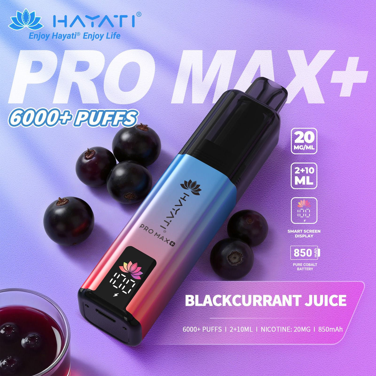 Hayati Pro Max+ 6000 Puffs Prefilled Pod Vape Kit Box of 5 Blackcurrant Juice *New*