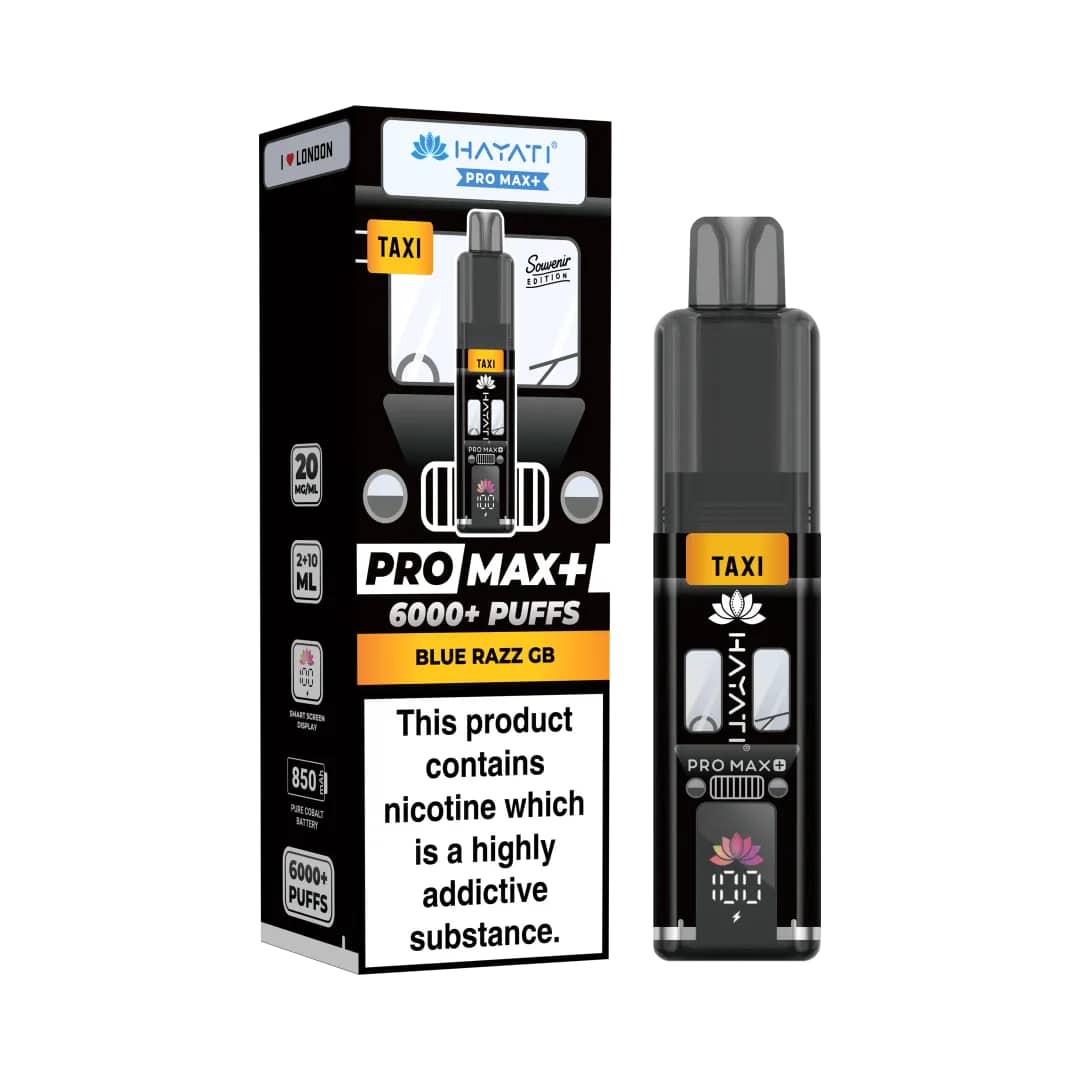 Hayati Pro Max+ 6000 Puffs Prefilled Pod Vape Kit Box of 5 Blue Razz GB - Taxi