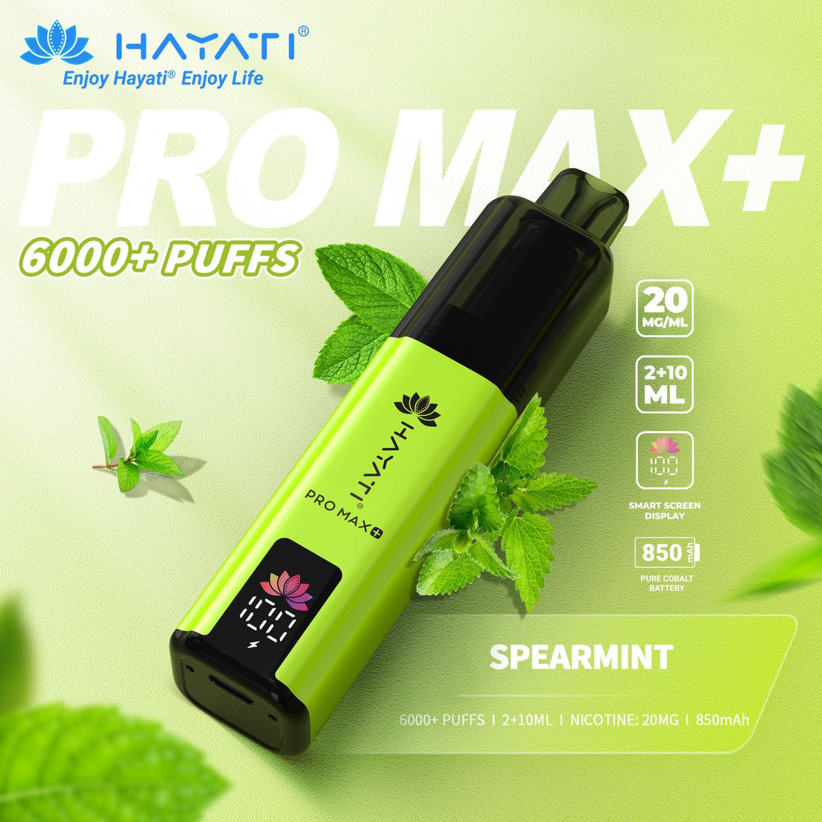 Hayati Pro Max+ 6000 Puffs Prefilled Pod Vape Kit Box of 5 Spearmint *New*