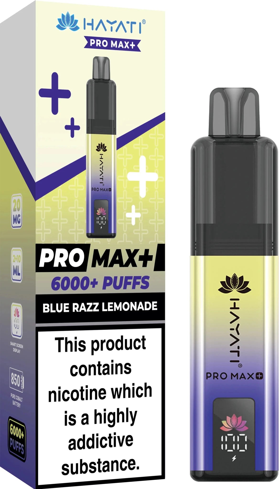 Hayati Pro Max Plus 6000 Puffs Prefilled Pod Vape Kit Box of 5 - 10mg Blue Razz Lemonade