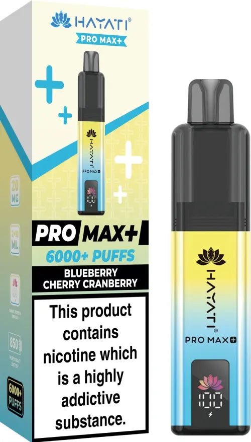 Hayati Pro Max Plus 6000 Puffs Prefilled Pod Vape Kit Box of 5 - 10mg Blueberry Cherry Cranberry