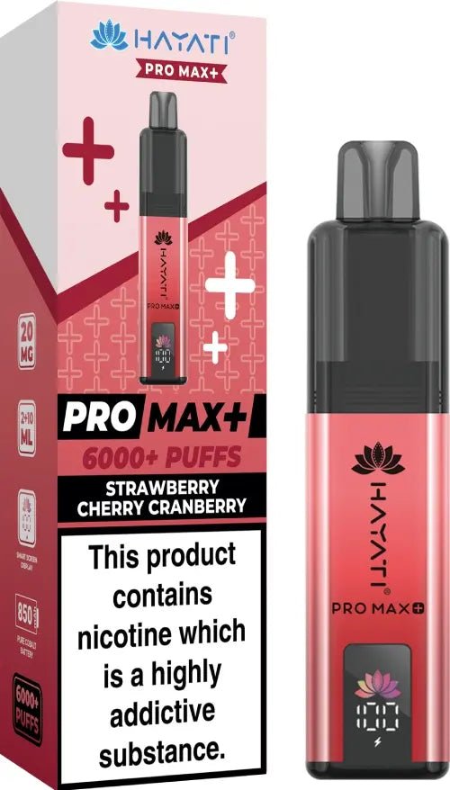 Hayati Pro Max Plus 6000 Puffs Prefilled Pod Vape Kit Box of 5 - 10mg Strawberry Cherry Cranberry