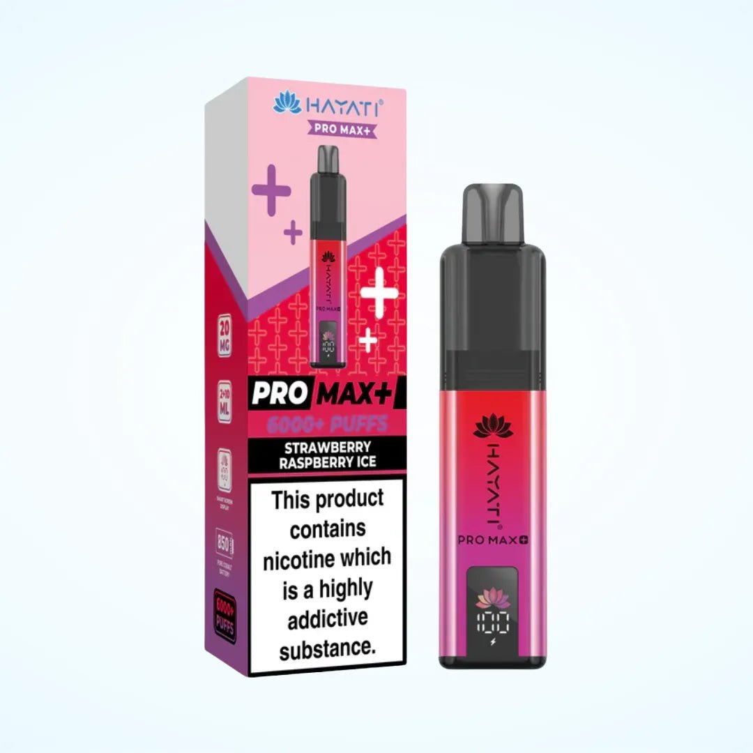 Hayati Pro Max Plus 6000 Puffs Prefilled Pod Vape Kit Box of 5 - 10mg Strawberry Raspberry Ice