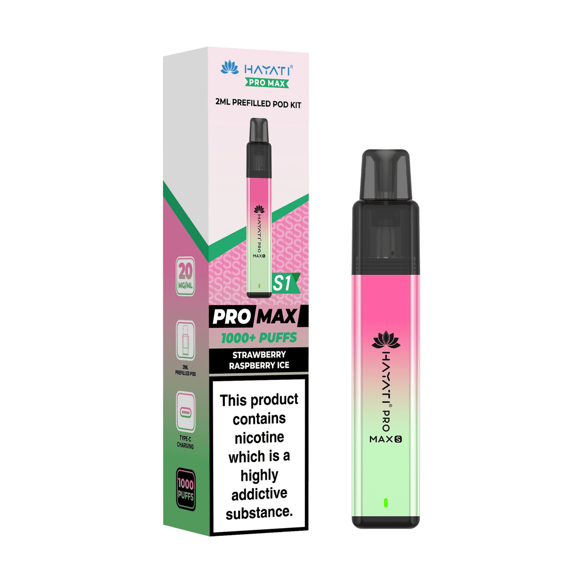 Hayati Pro Max S1 Vape Kit Box of 10 Strawberry Raspberry Ice