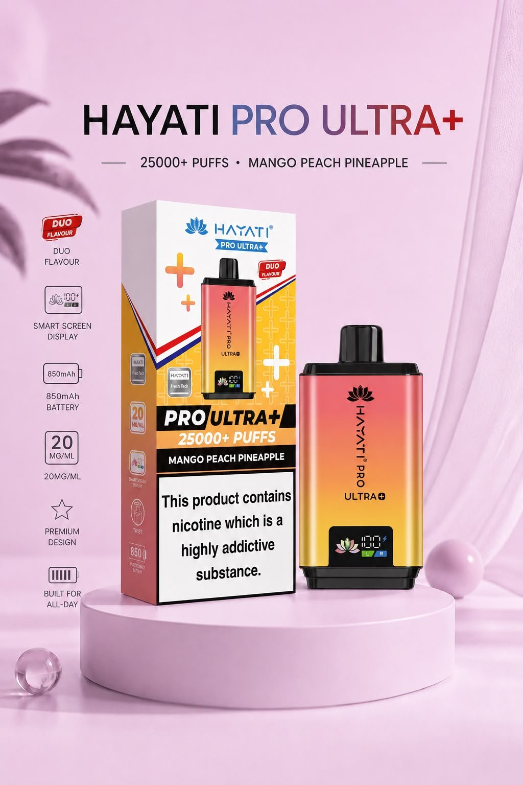 Hayati Pro Ultra Plus 25k Prefilled Pods Box of 5 Mango Peach Pineapple