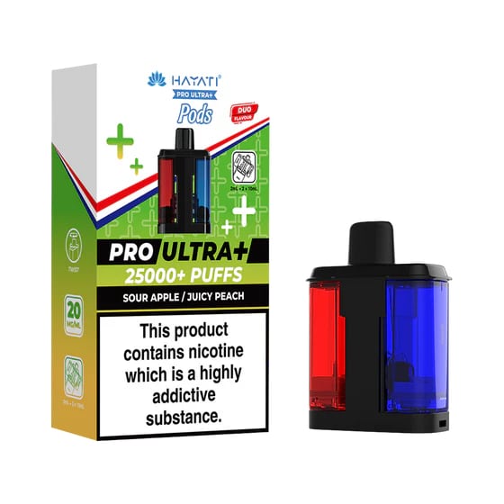 Hayati Pro Ultra Plus 25k Prefilled Pods Box of 5 Sour Apple / Juicy Peach