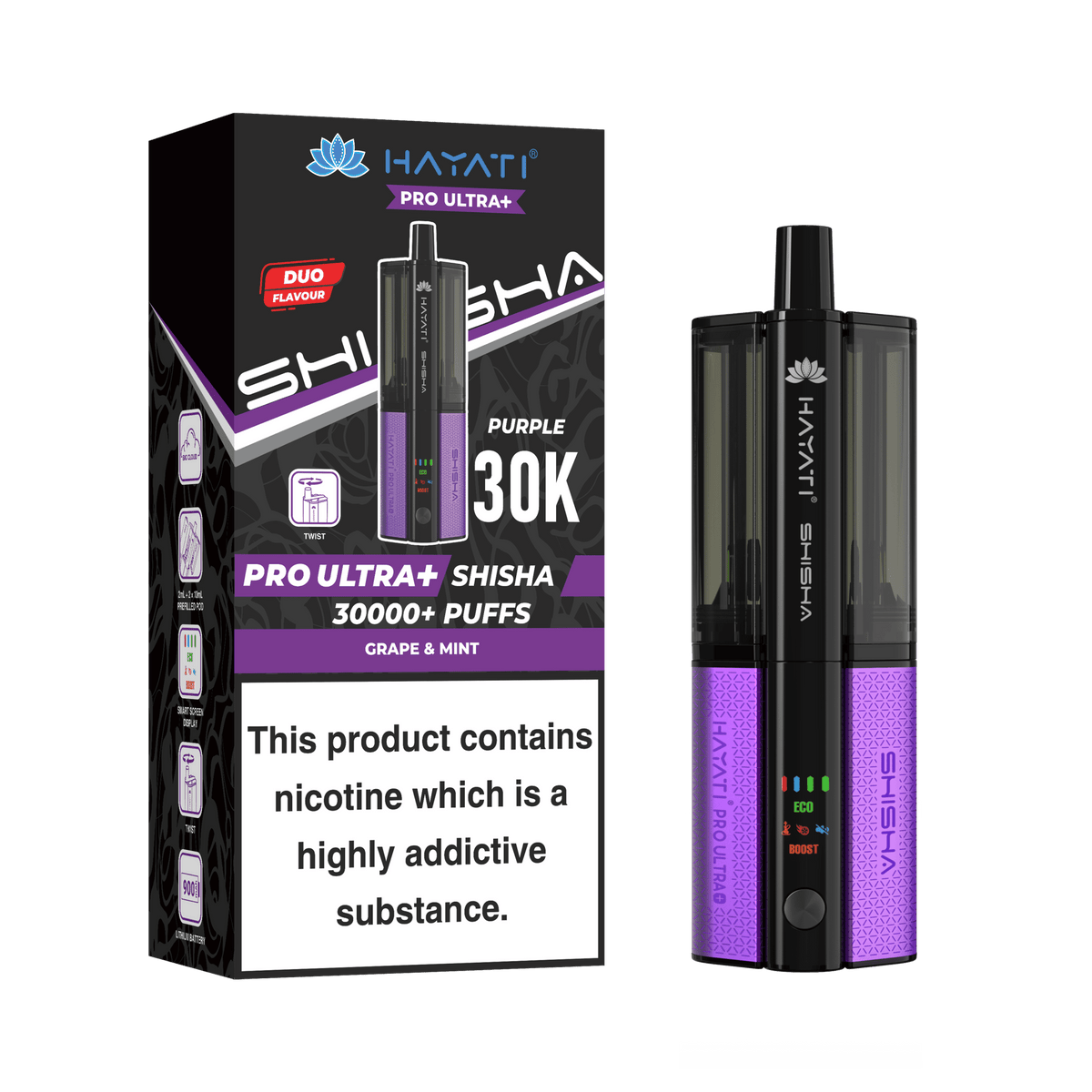 Hayati Pro Ultra Plus Shisha 30k Vape Kit Box of 5 Double Apple/Double Apple