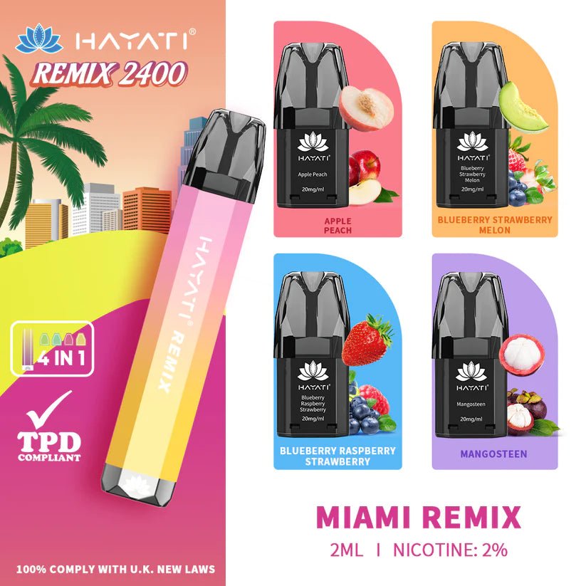 Hayati Remix 2400 Puffs 4 in 1 Disposable Vape Box of 5 - Bulk Vape Wholesale