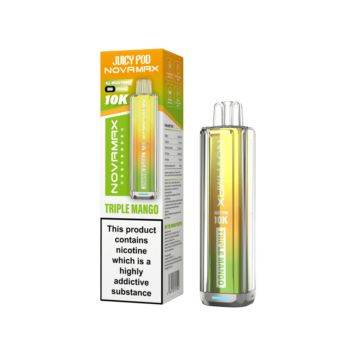 Juicy Pod Novamax 10k Prefilled Pod Vape Kit - Pack of 5 Triple Mango