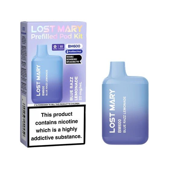 Lost Mary BM600 Prefilled Pod Vape Kit - Box of 10 Blue Razz Lemonade