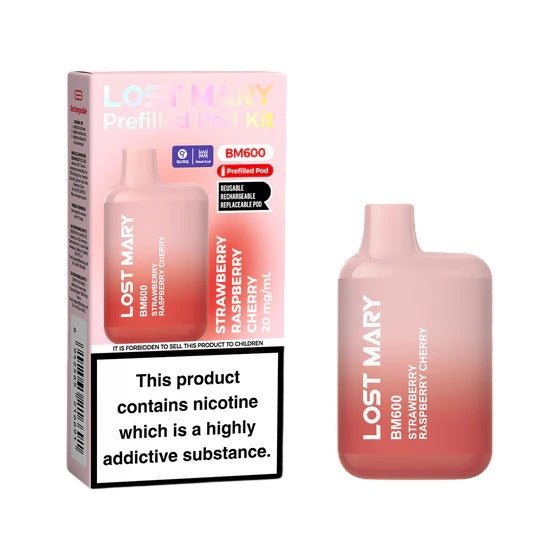 Lost Mary BM600 Prefilled Pod Vape Kit - Box of 10 Strawberry Raspberry Cherry